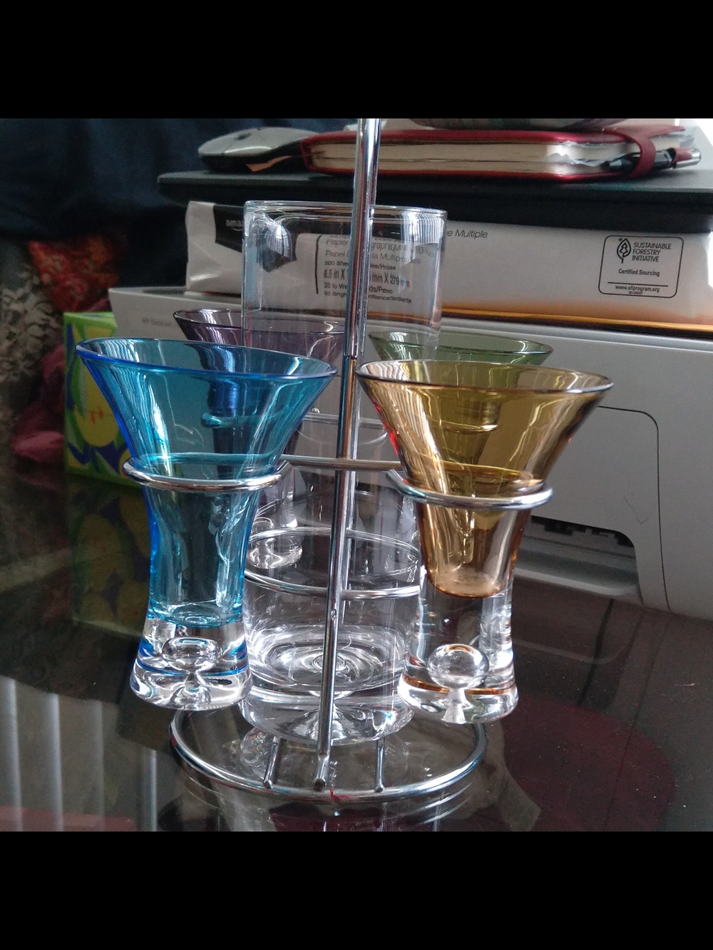 Colored Glass Shot Glass Set with Metal Stand - Multicolor